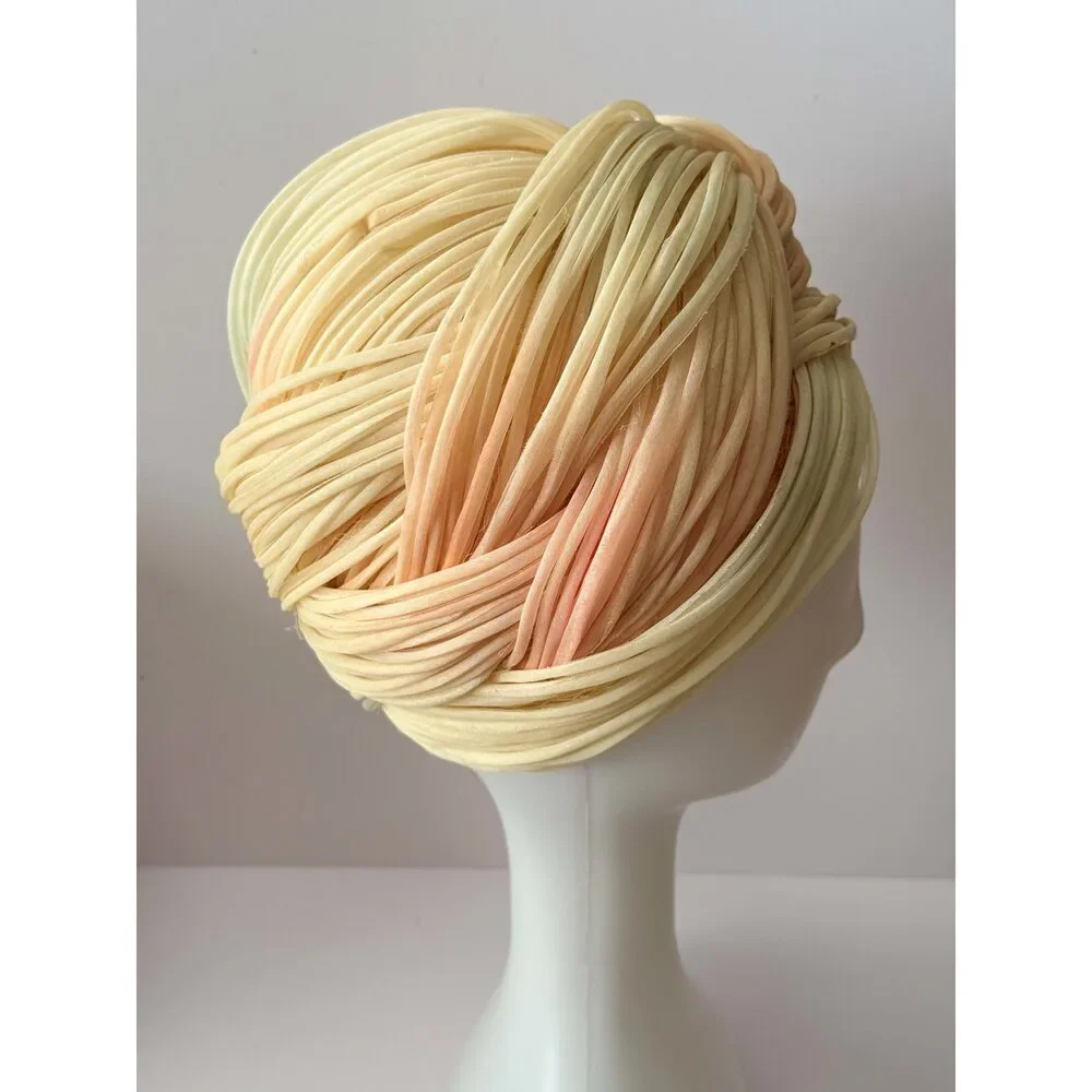 Vintage 1950s Christian Dior Chapeaux Silk Wrapped Turban Hat – Peach Ivory Cou